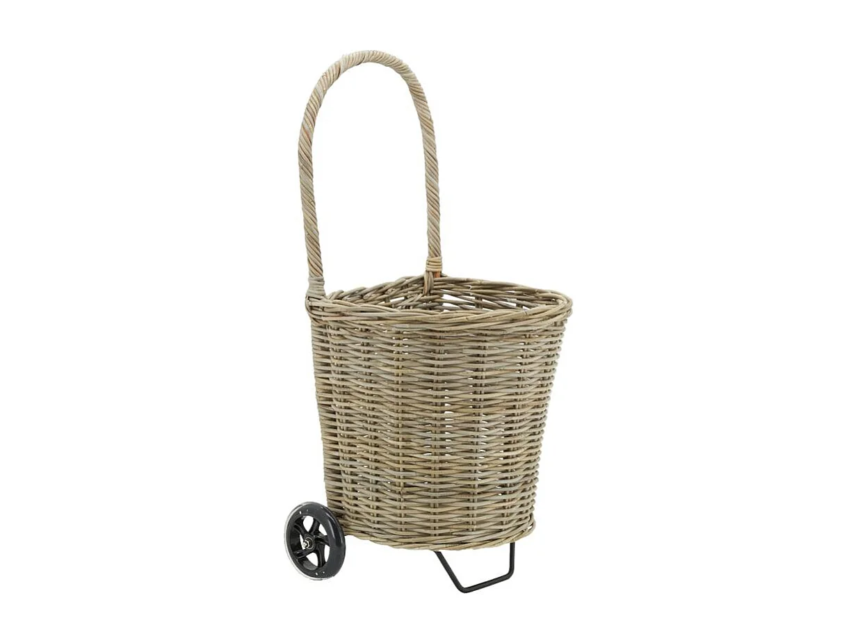 Chariot à bûches en rotin gris Droit