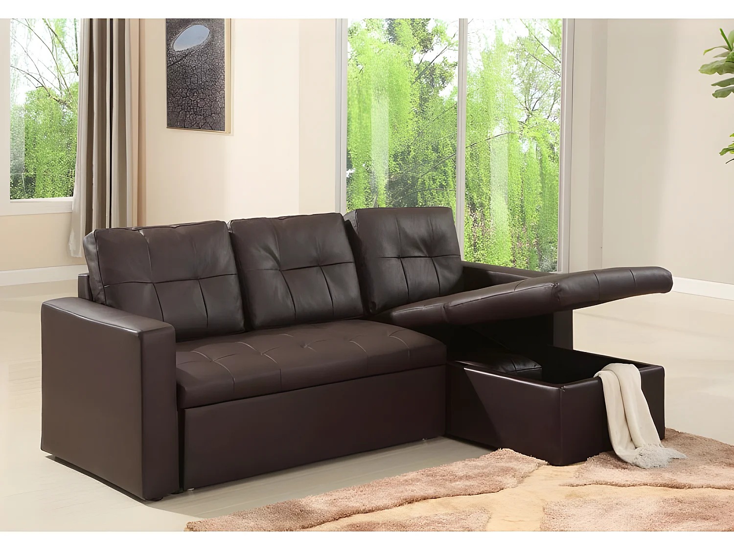 Canapé d'Angle Convertible "Corto" 230cm Marron