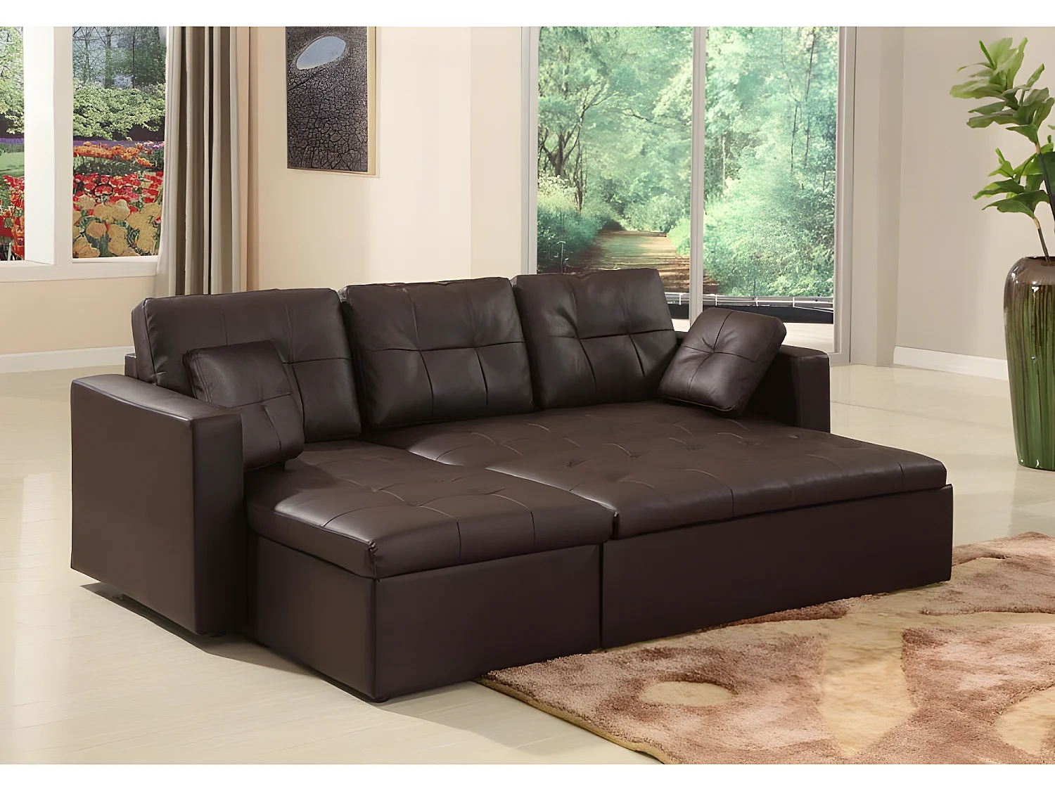 Canapé d'Angle Convertible "Corto" 230cm Marron