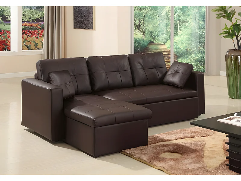 Canapé d'Angle Convertible "Corto" 230cm Marron
