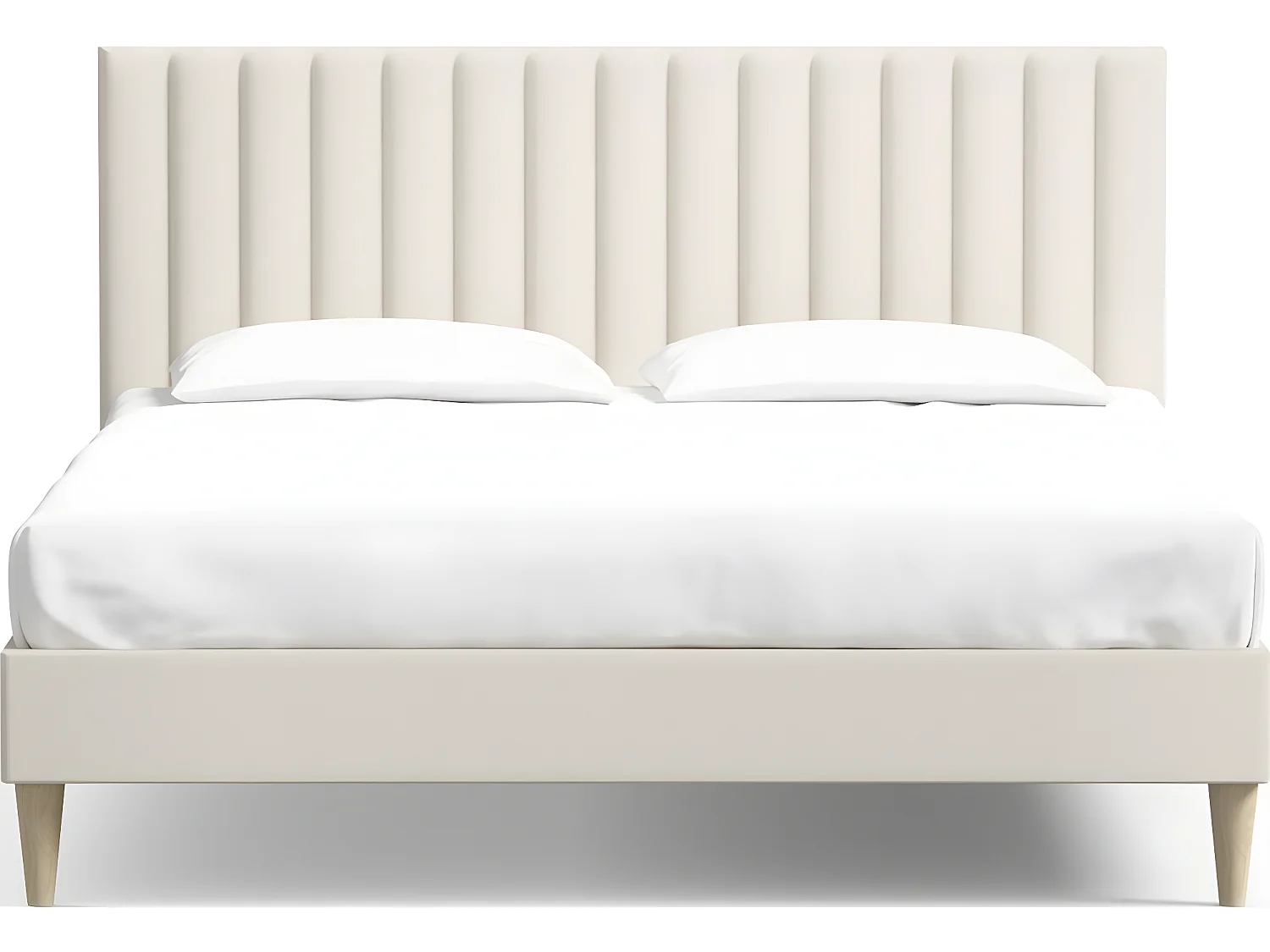 Ensemble lit adulte 140x190 cm en velours beige avec tête de lit matelassée Eliot + Matelas mémoire de forme Memo HR