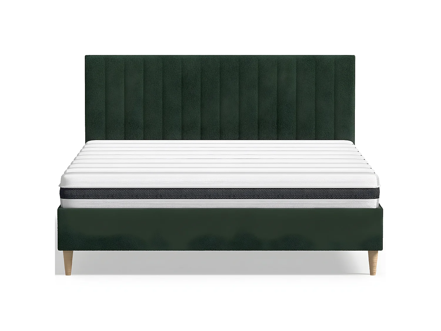 Ensemble lit adulte 140x190 cm en velours vert avec tête de lit matelassée Eliot + Matelas ressorts ensachés Mousse HR
