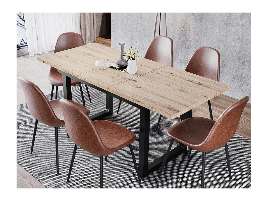 Multifunctionele uitschuifbare stalen eettafel - industriële stijl - Naturel