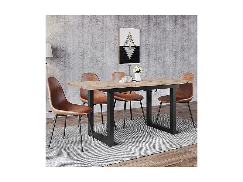 Mesa de comedor multifuncional extensible de acero - estilo industrial - Natural