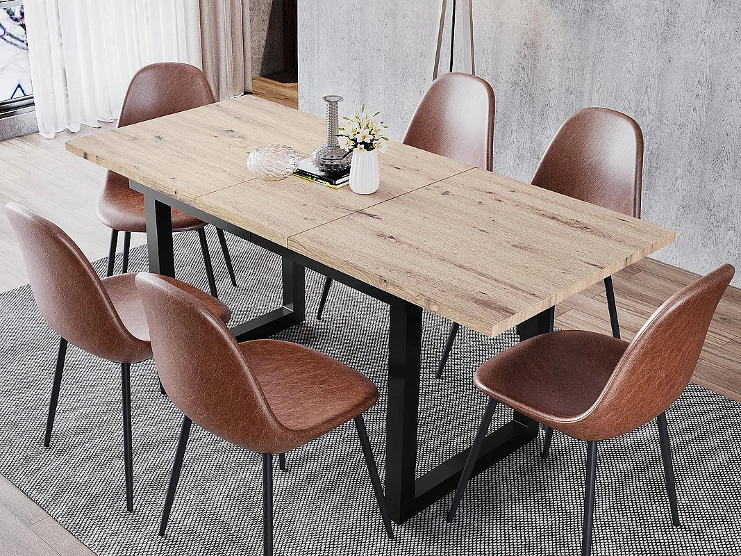 Table à manger extensible multifonctionnelle en acier - style industriel - Naturel