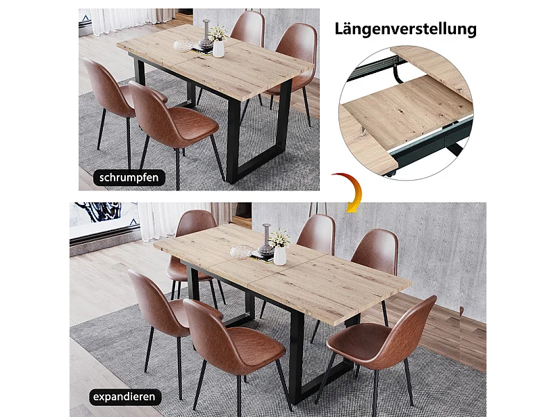 Table à manger extensible multifonctionnelle en acier - style industriel - Naturel