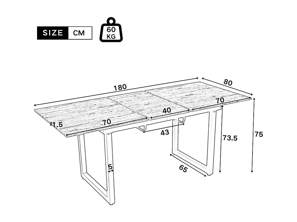 Mesa de jantar multifuncional extensível em aço - estilo industrial - Natural