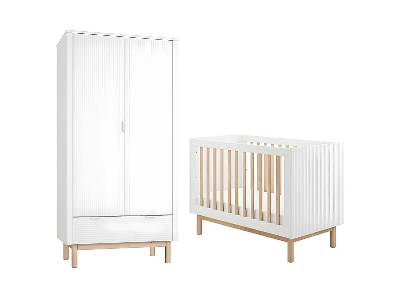 Lit évolutif 60x120 et armoire 2 portes Miloo Blanc