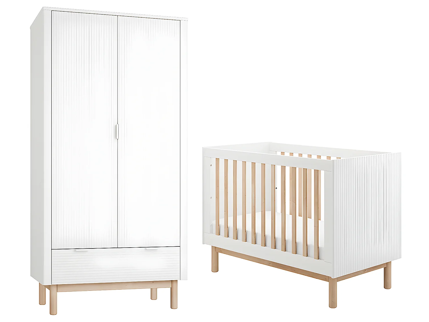 Lit évolutif 60x120 et armoire 2 portes Miloo Blanc