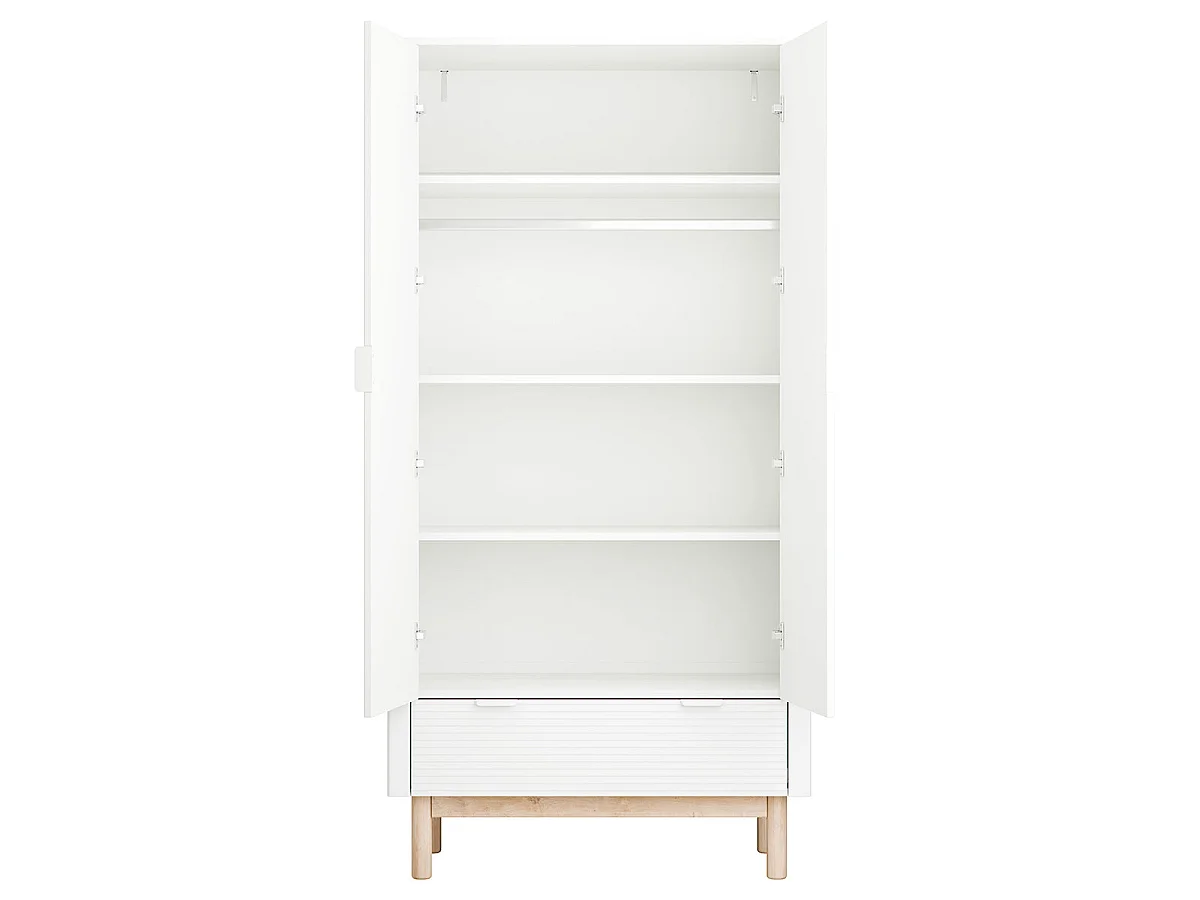 Chambre complète lit évolutif 70x140 commode à langer et armoire 2 portes Miloo Blanc