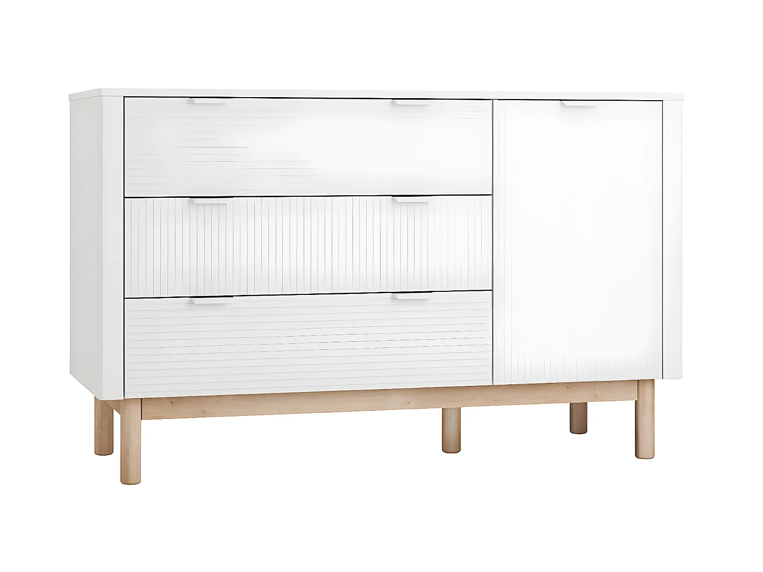 Lit évolutif 60x120 et commode 3 tiroirs 1 porte Miloo Blanc