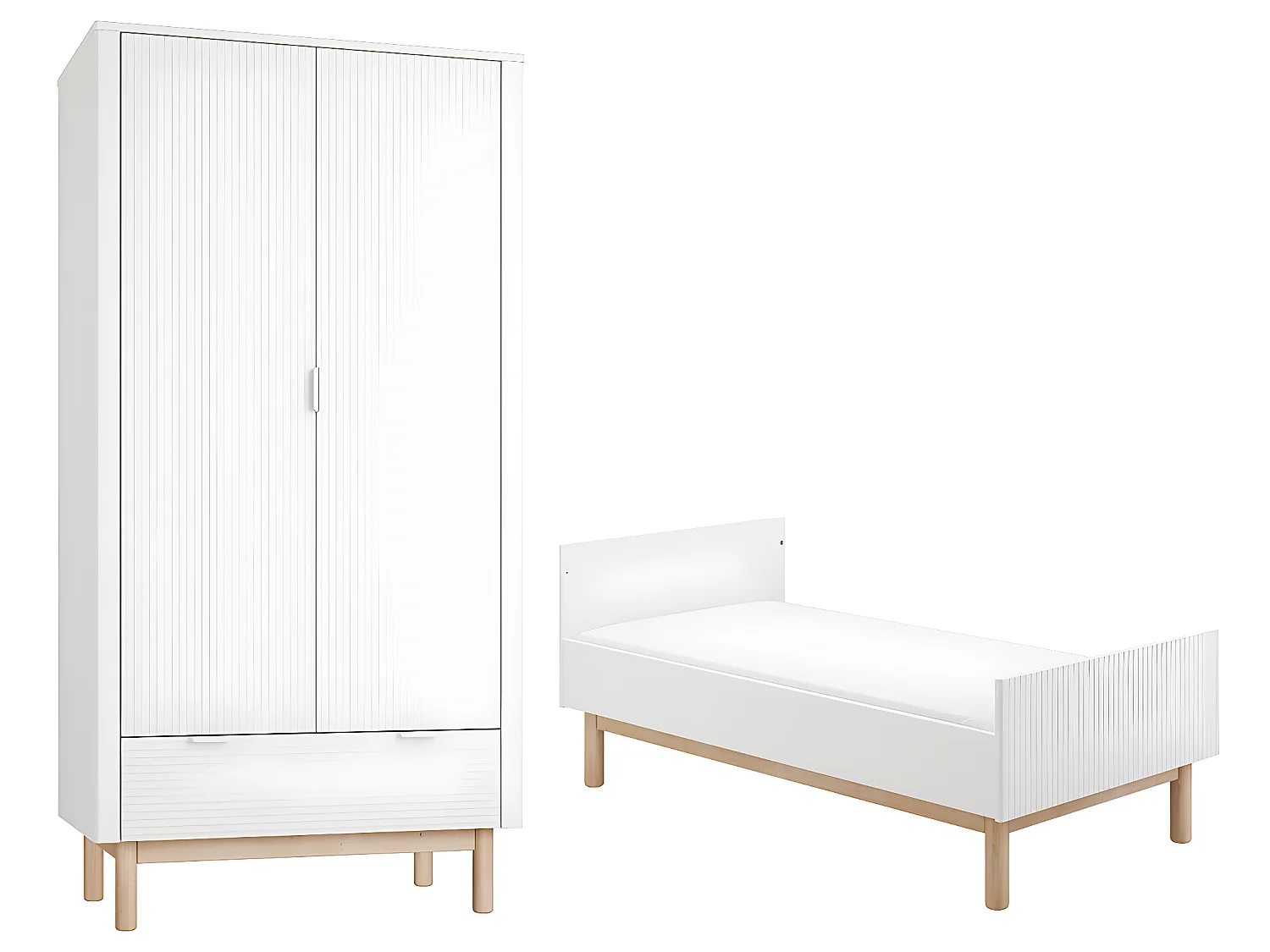 Lit évolutif 70x140 et armoire 2 portes Miloo Blanc