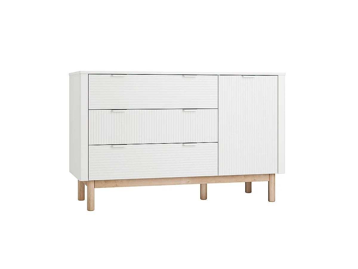 Lit évolutif 70x140 et commode 3 tiroirs 1 porte Pinio Miloo Blanc