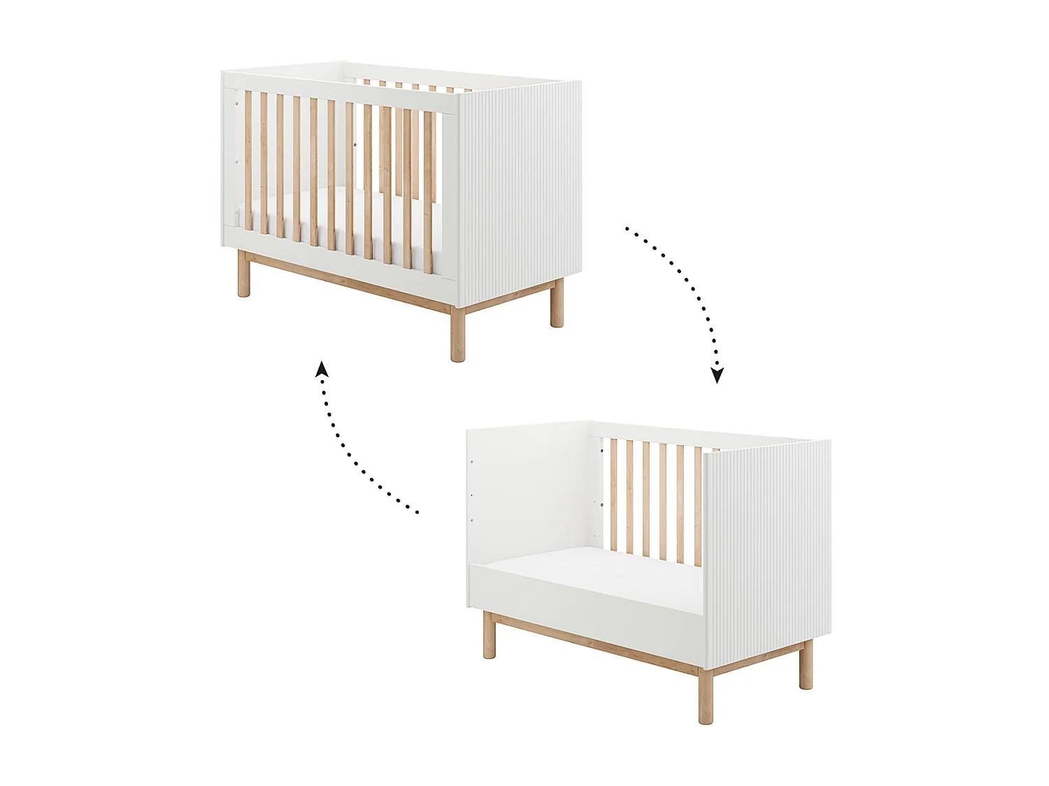 Lit évolutif 60x120 et commode 3 tiroirs Miloo Blanc