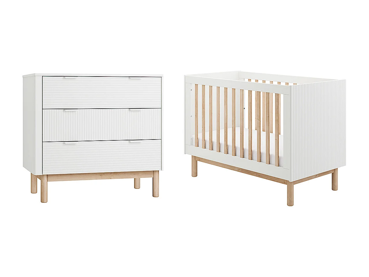 Lit évolutif 60x120 et commode 3 tiroirs Miloo Blanc