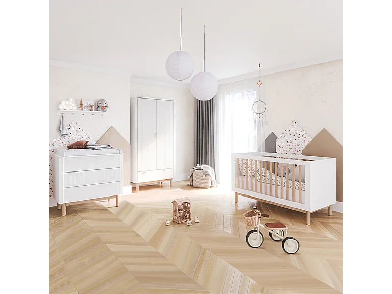 Lit évolutif 60x120 et commode 3 tiroirs Miloo Blanc