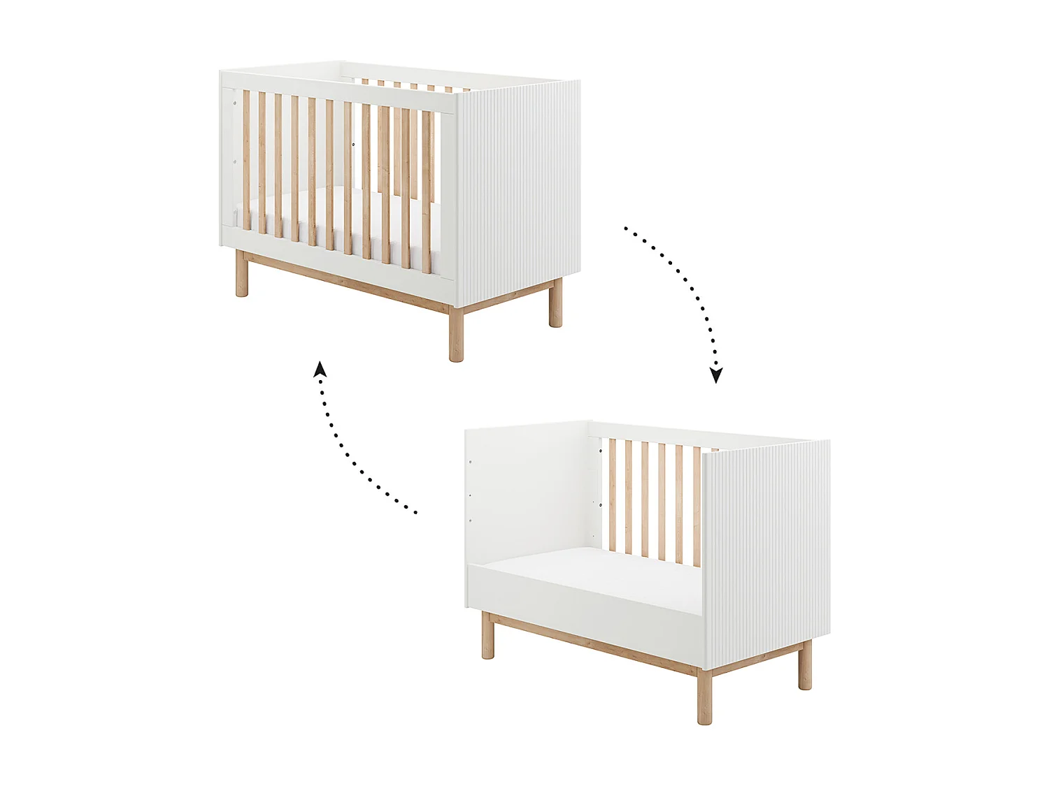 Lit évolutif 60x120 et commode 3 tiroirs Miloo Blanc