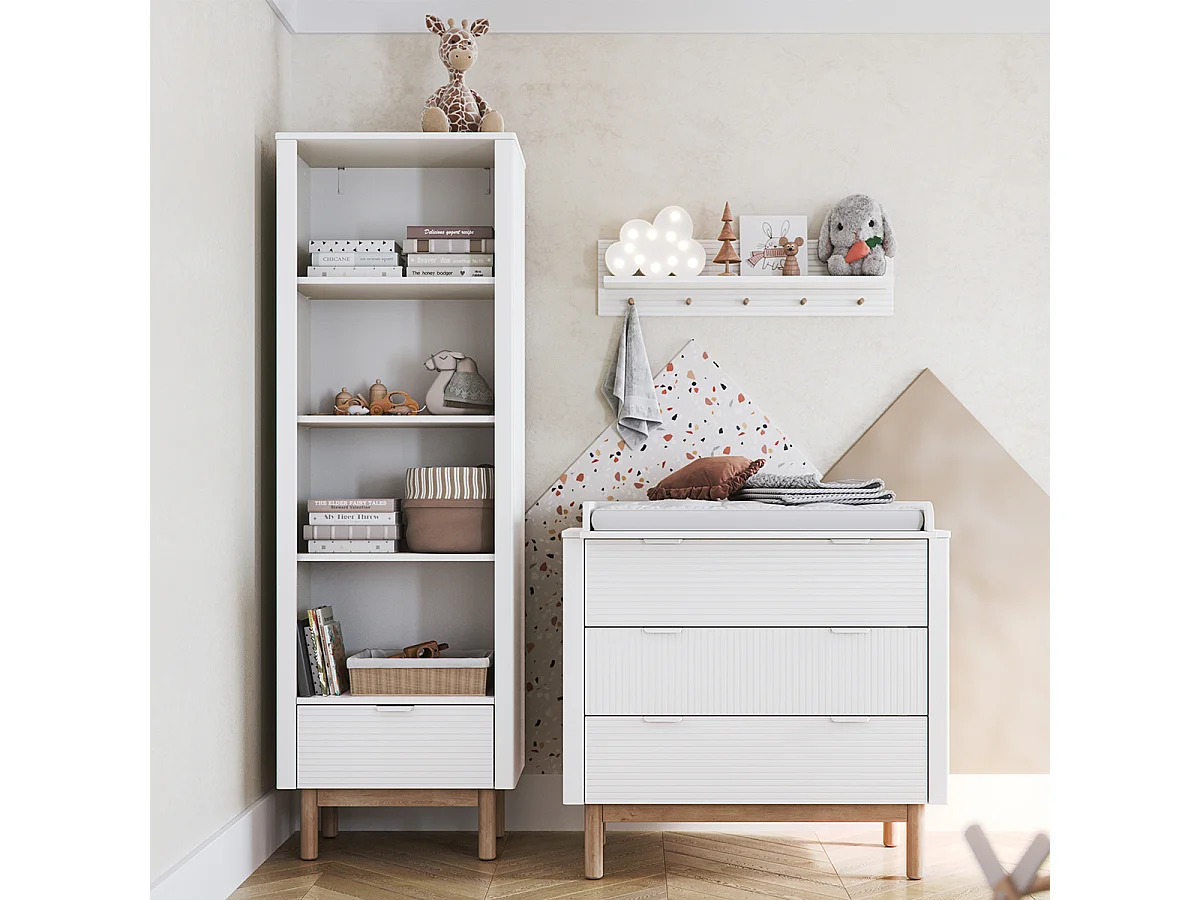 Lit évolutif 60x120 et commode 3 tiroirs Miloo Blanc