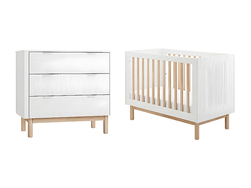 Lit évolutif 60x120 et commode 3 tiroirs Miloo Blanc