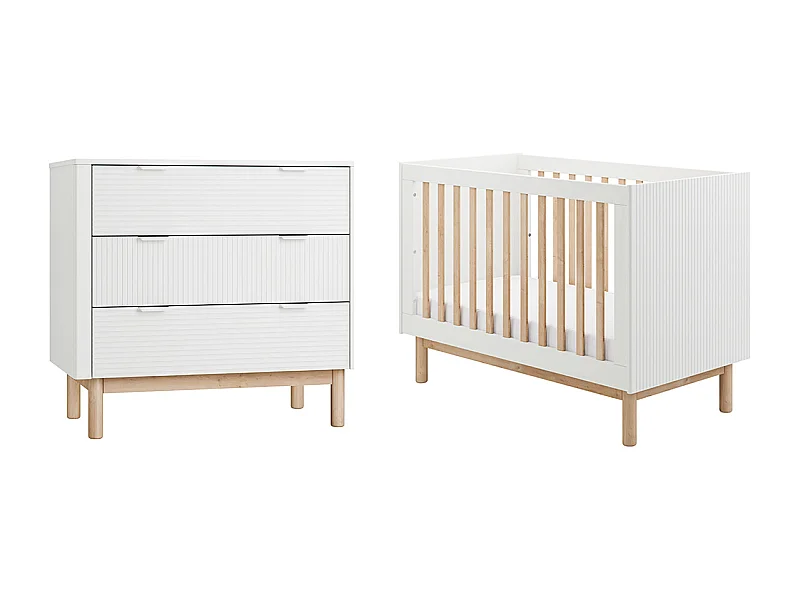 Lit évolutif 60x120 et commode 3 tiroirs Miloo Blanc