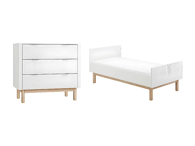 Lit évolutif 70x140 et commode 3 tiroirs Miloo Blanc