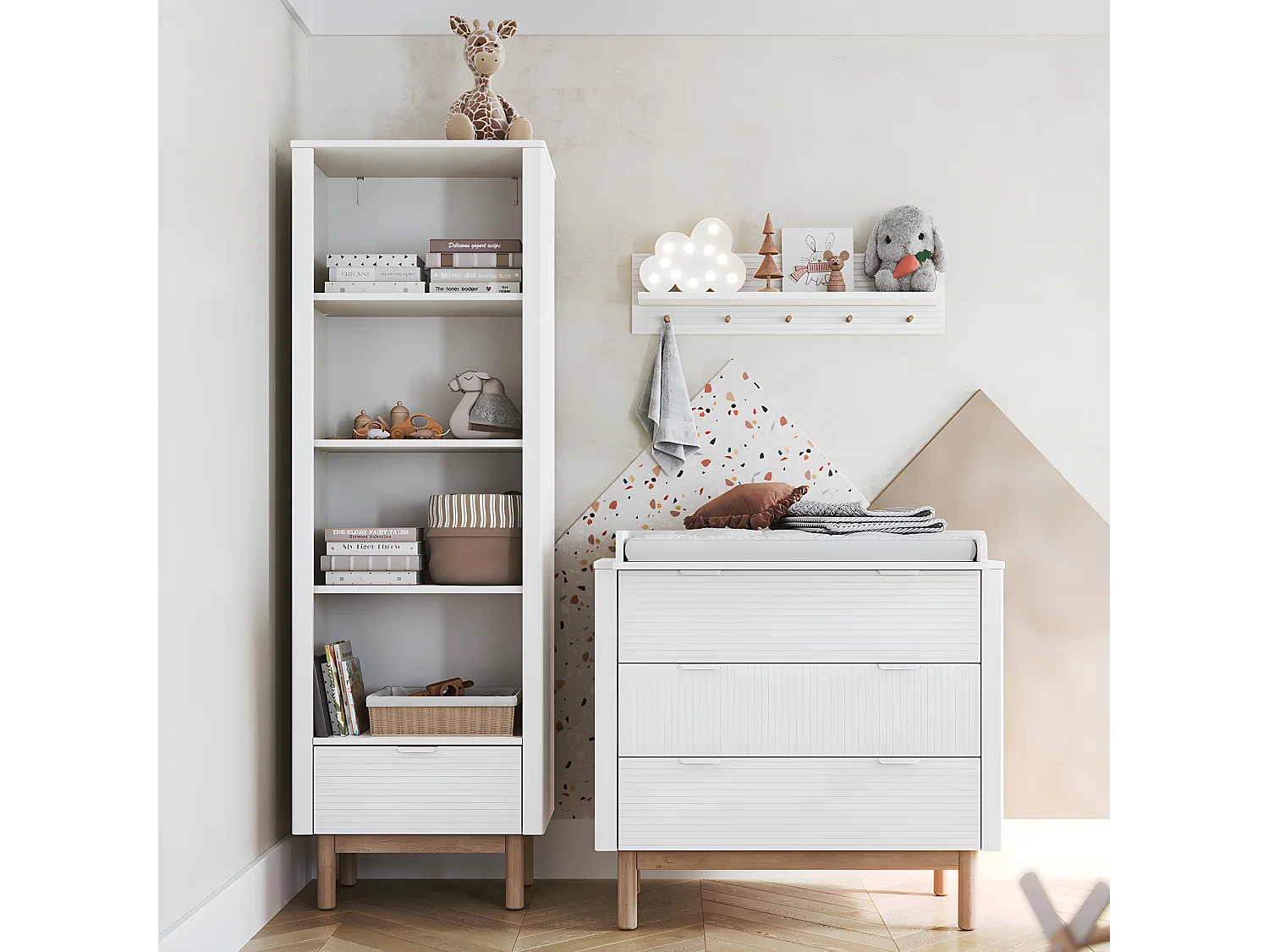 Lit évolutif 70x140 et commode 3 tiroirs Miloo Blanc