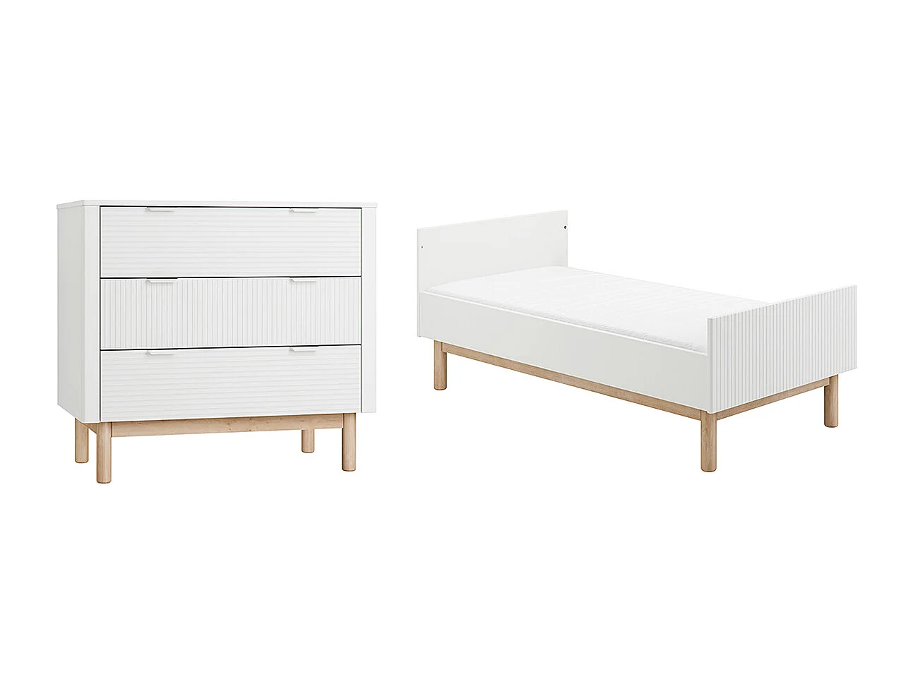 Lit évolutif 70x140 et commode 3 tiroirs Miloo Blanc