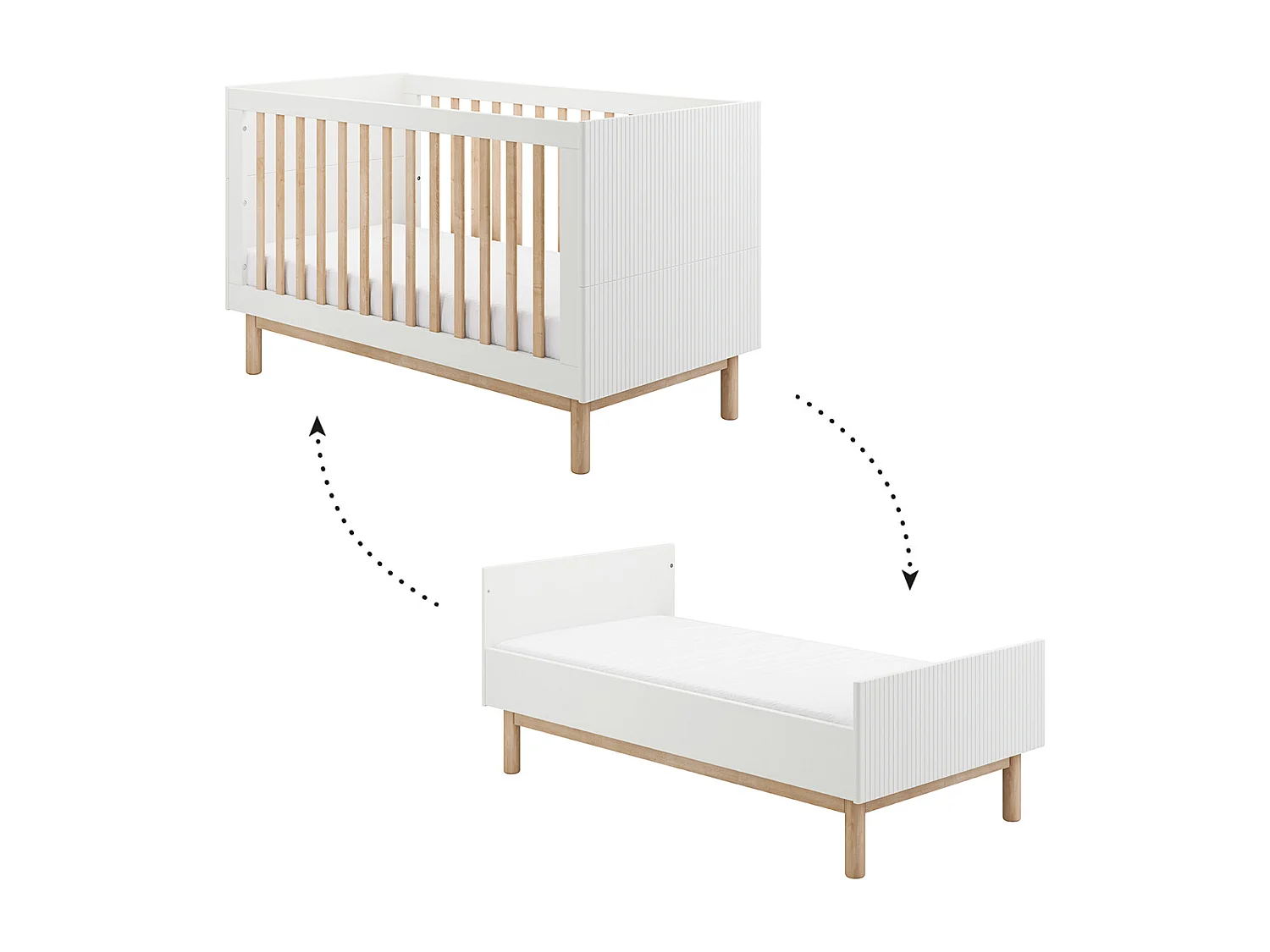 Lit évolutif 70x140 et commode 3 tiroirs Miloo Blanc