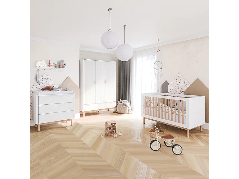 Lit évolutif 70x140 et commode 3 tiroirs Miloo Blanc