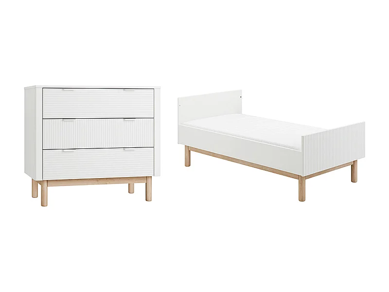 Lit évolutif 70x140 et commode 3 tiroirs Miloo Blanc