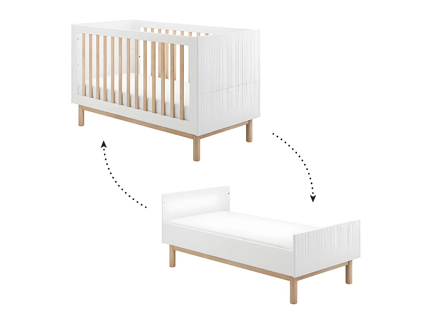 Chambre complète lit évolutif 70x140 commode à langer et armoire 3 portes Miloo Blanc