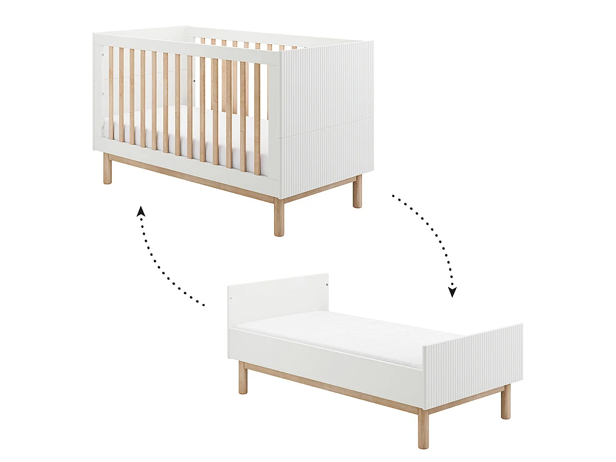 Chambre complète lit évolutif 70x140 commode à langer et armoire 3 portes Miloo Blanc
