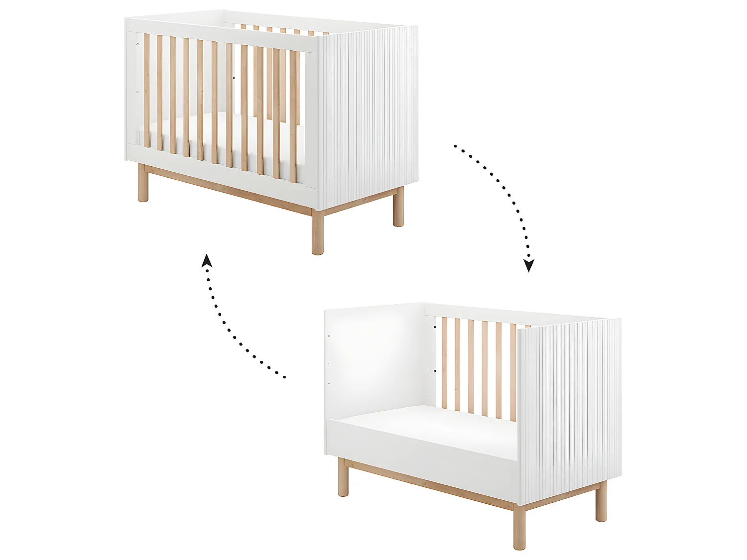 Chambre complète lit évolutif 60x120 commode à langer et armoire 3 portes Miloo Blanc