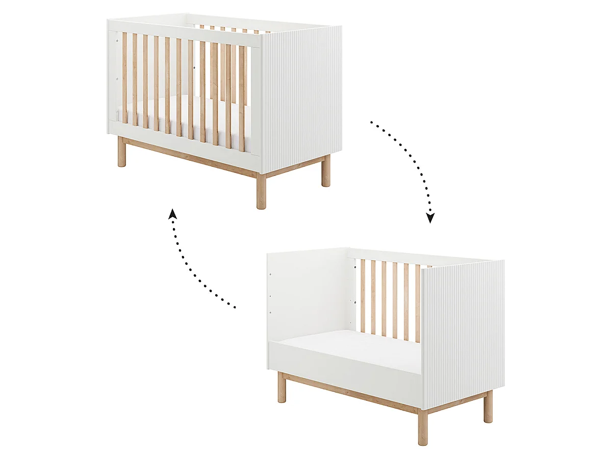 Chambre complète lit évolutif 60x120 commode à langer et armoire 3 portes Miloo Blanc