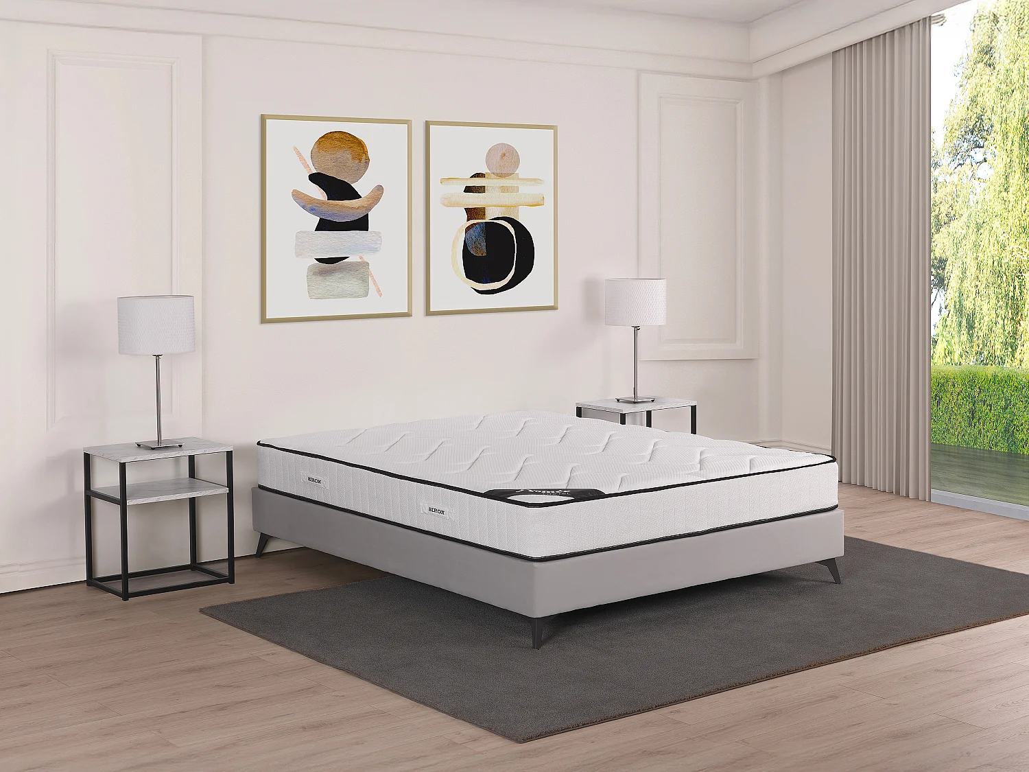 Materac 140 x 190 cm ognioodporny ze sprężynami kieszeniowymi 5-strefowy z pamięcią kształtu 23 cm - SIRON marki YSMÉE HÔTEL