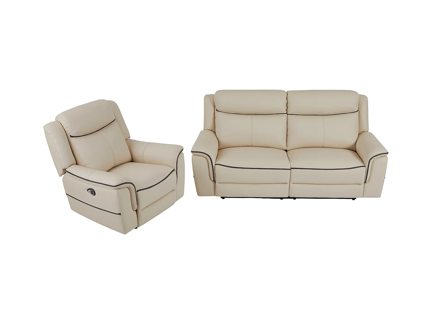 Sofá 3 plazas y sillón relax eléctrico de cuero beige ADELIO