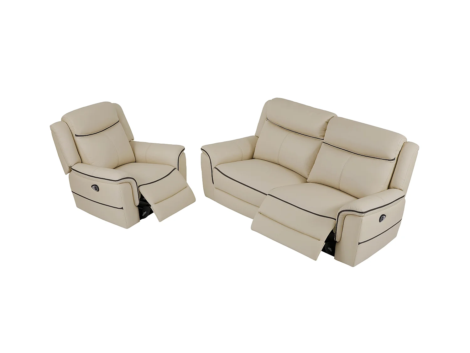 Sofá 3 plazas y sillón relax eléctrico de cuero beige ADELIO