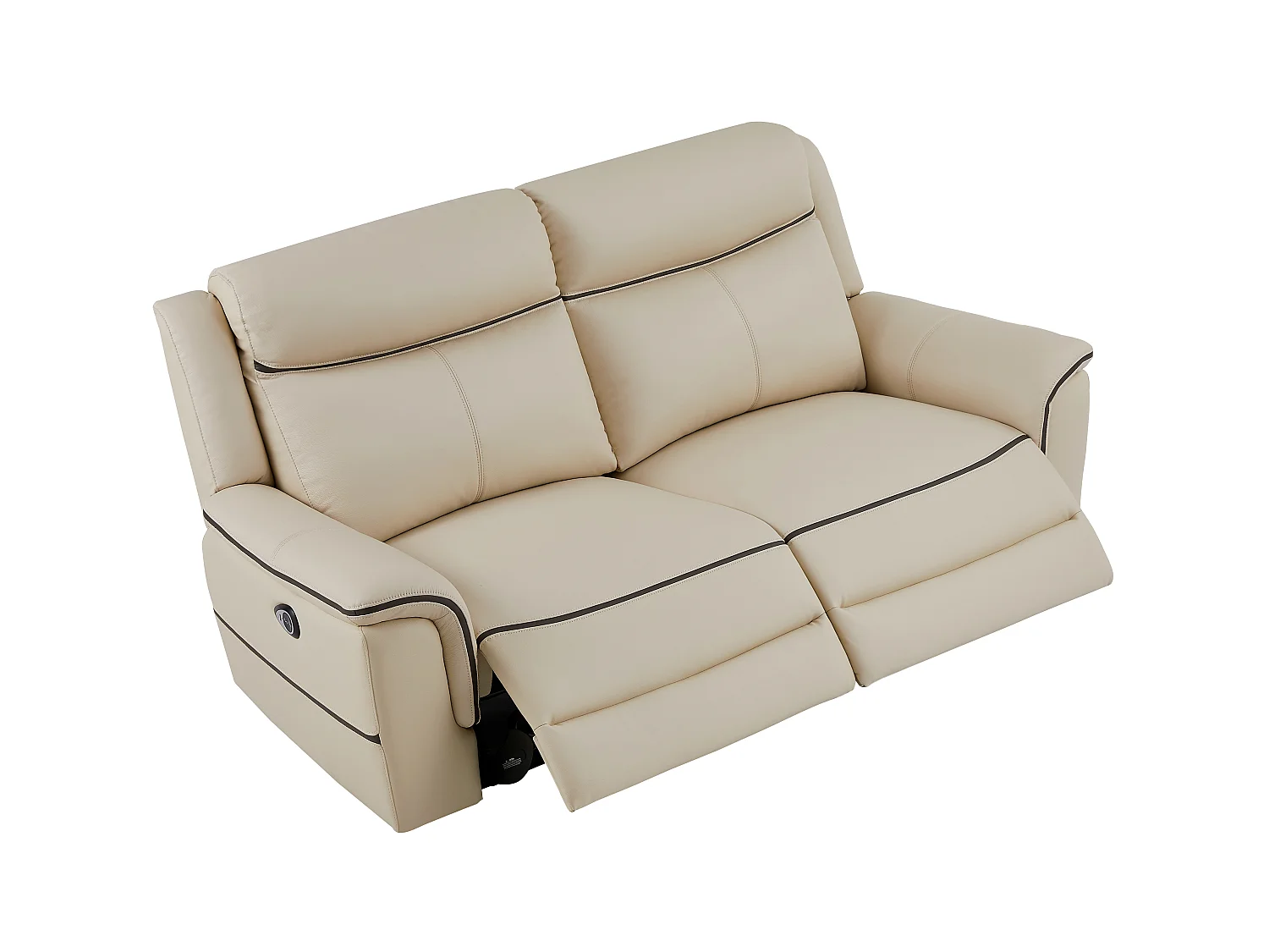 Sofá 3 plazas y sillón relax eléctrico de cuero beige ADELIO