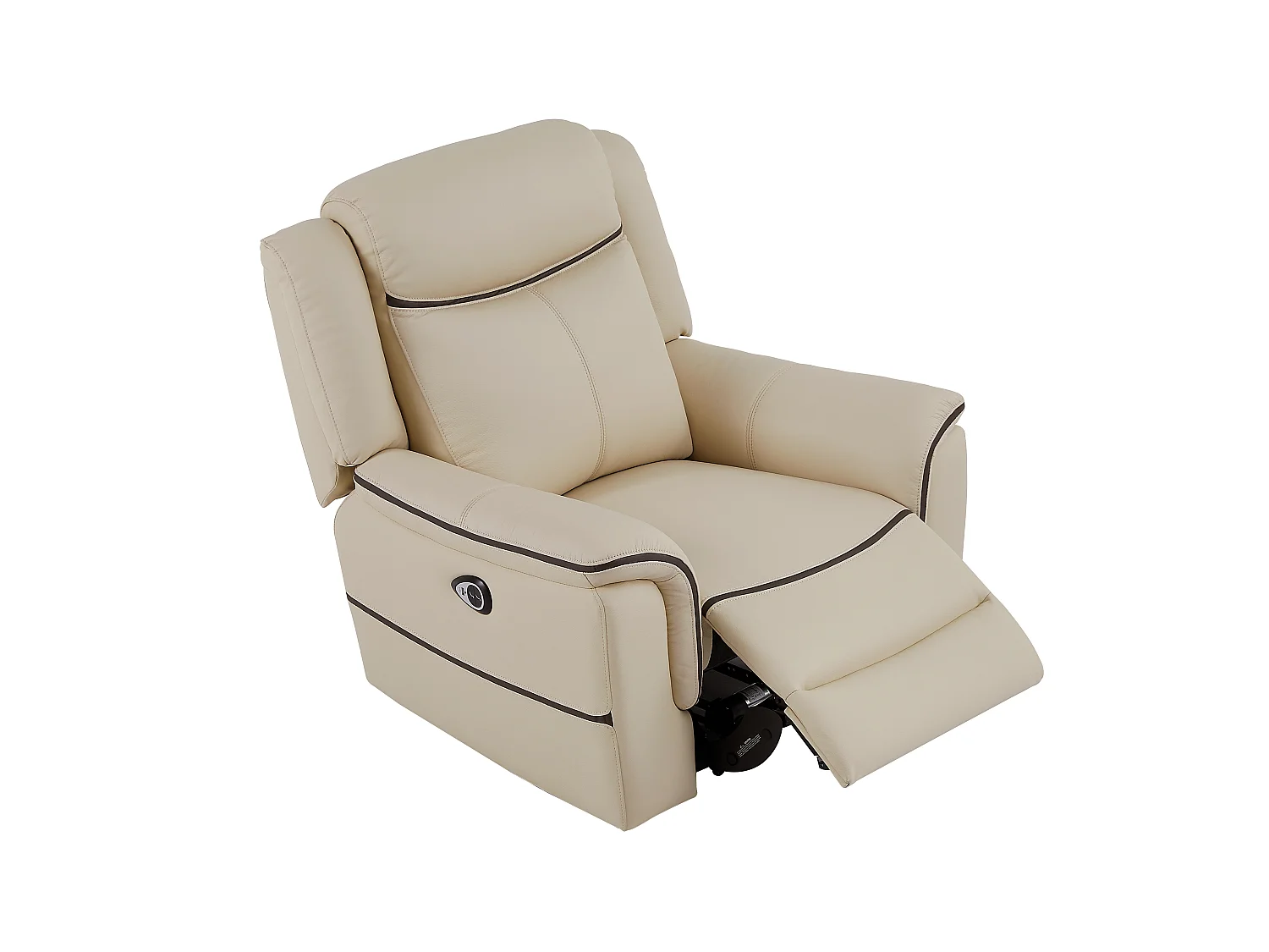 Sofá 3 plazas y sillón relax eléctrico de cuero beige ADELIO