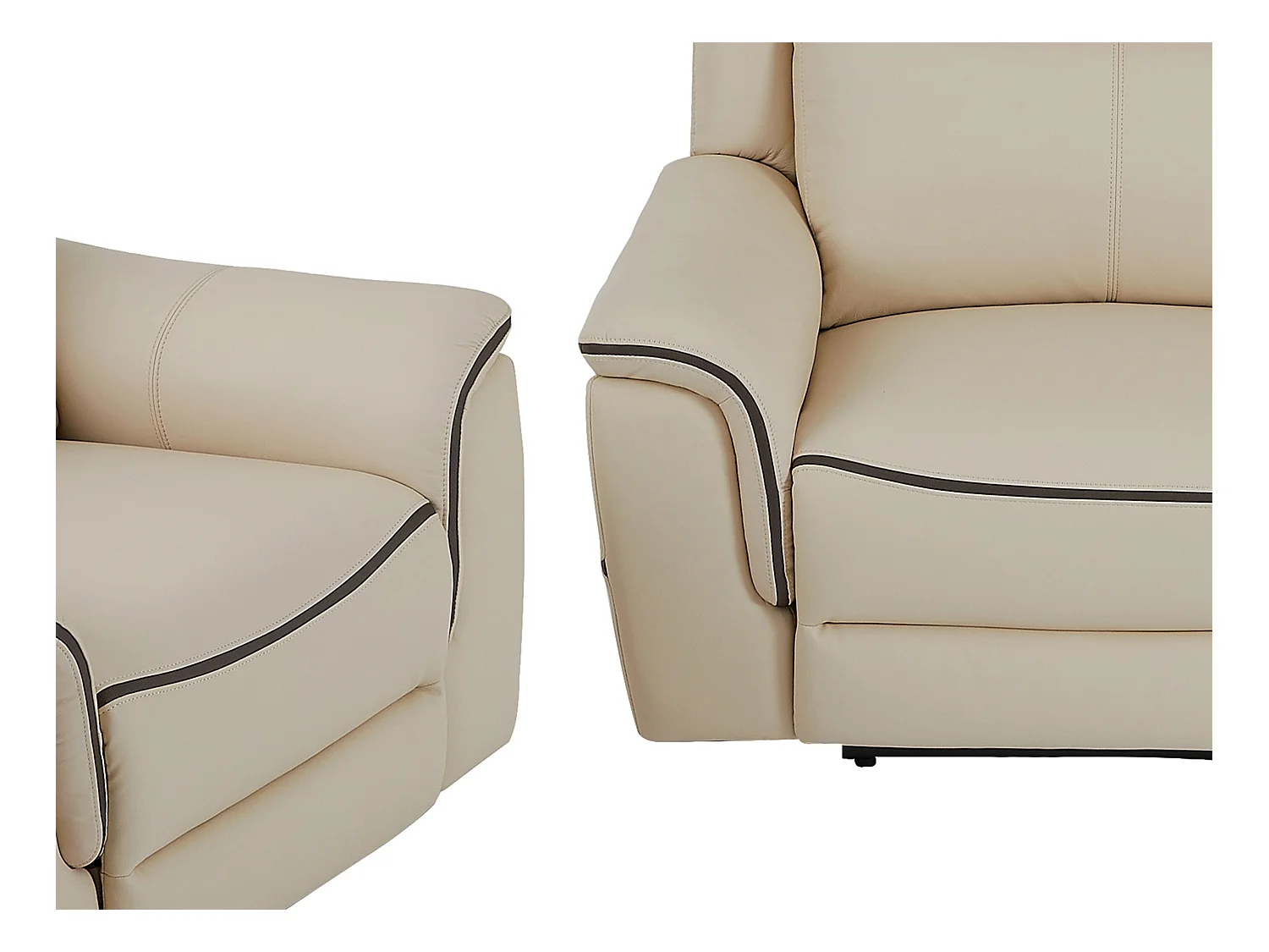 Sofá 3 plazas y sillón relax eléctrico de cuero beige ADELIO