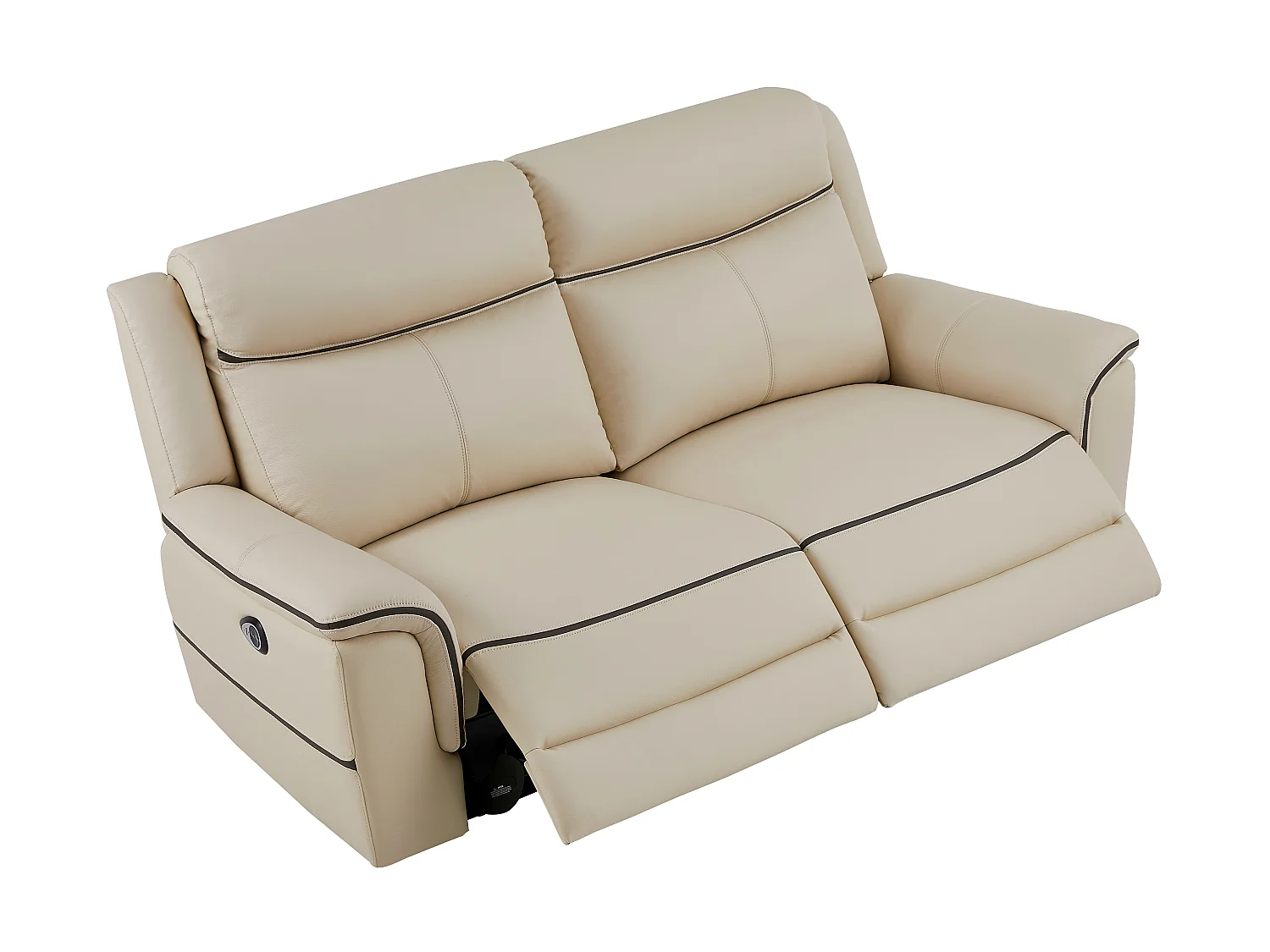 Elektrische driezitsrelaxbank en -fauteuil van beige leer ROVETO