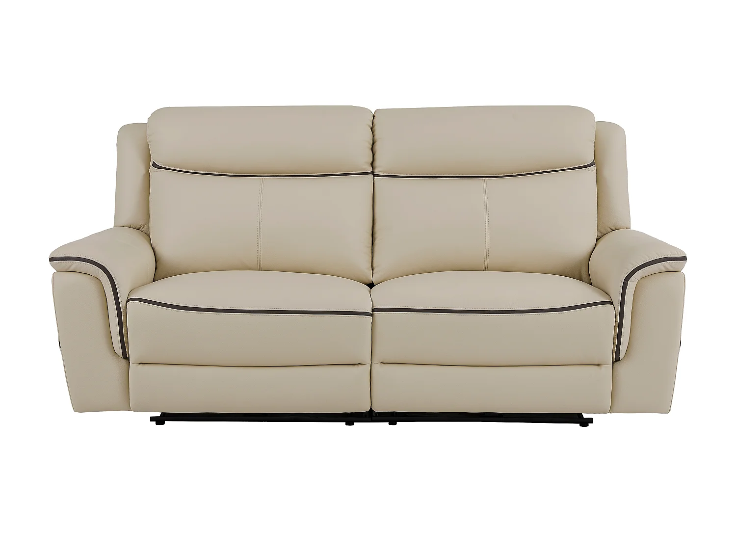 Elektrische driezitsrelaxbank en -fauteuil van beige leer ROVETO