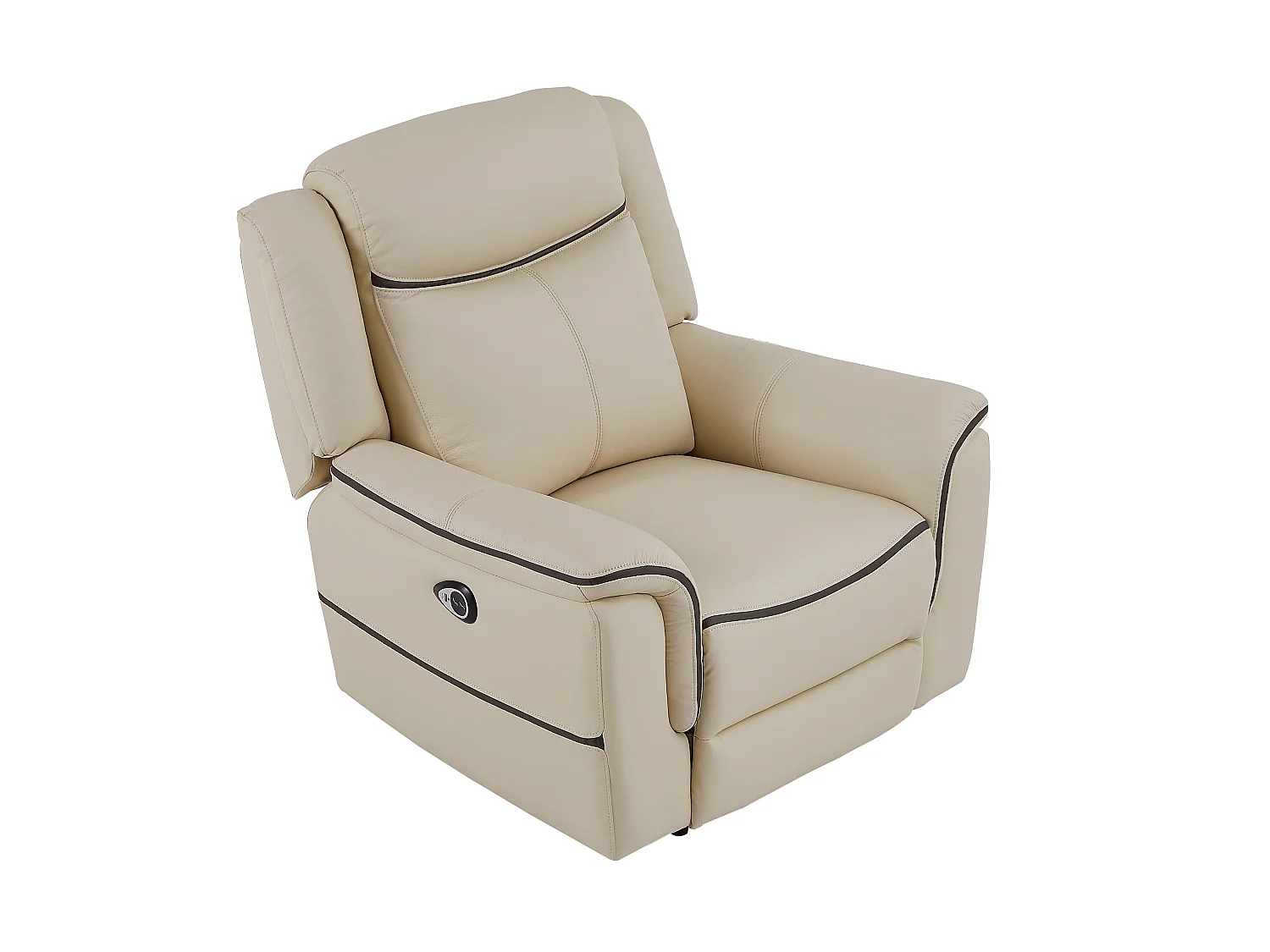 Elektrische driezitsrelaxbank en -fauteuil van beige leer ROVETO