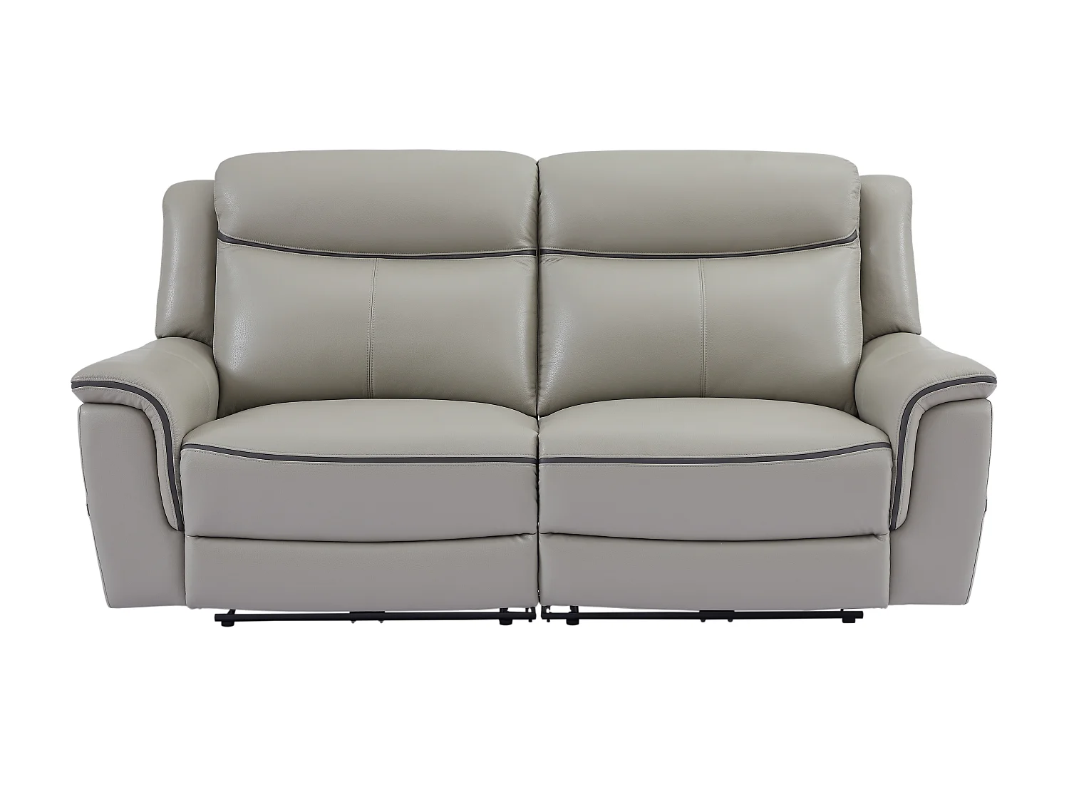 3-personers sofa og lænestol med elektrisk relaxfunktion i lysegråt læder ADELIO