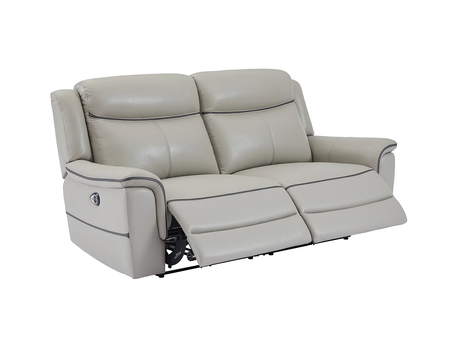 Sofá de 3 plazas y sillón reclinable eléctrico de cuero gris claro ADELIO