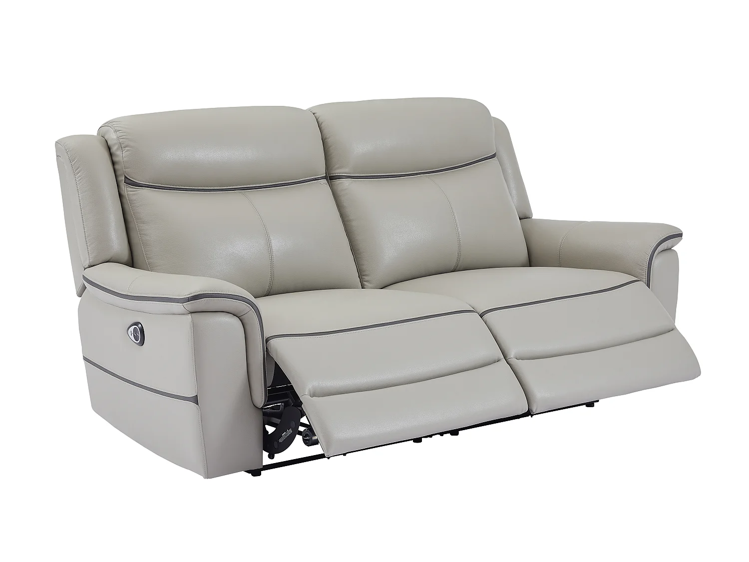 Relaxsofa 3-Sitzer & Relaxsessel elektrisch - Leder - Hellgrau - ADELIO