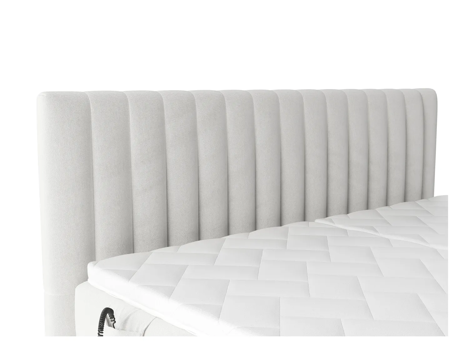 Ensemble complet boxspring tête de lit coutures verticales + sommiers relaxation électrique + matelas + surmatelas - 2 x 80 x 200 cm - Velours - Gris clair - DONISI de PALACIO