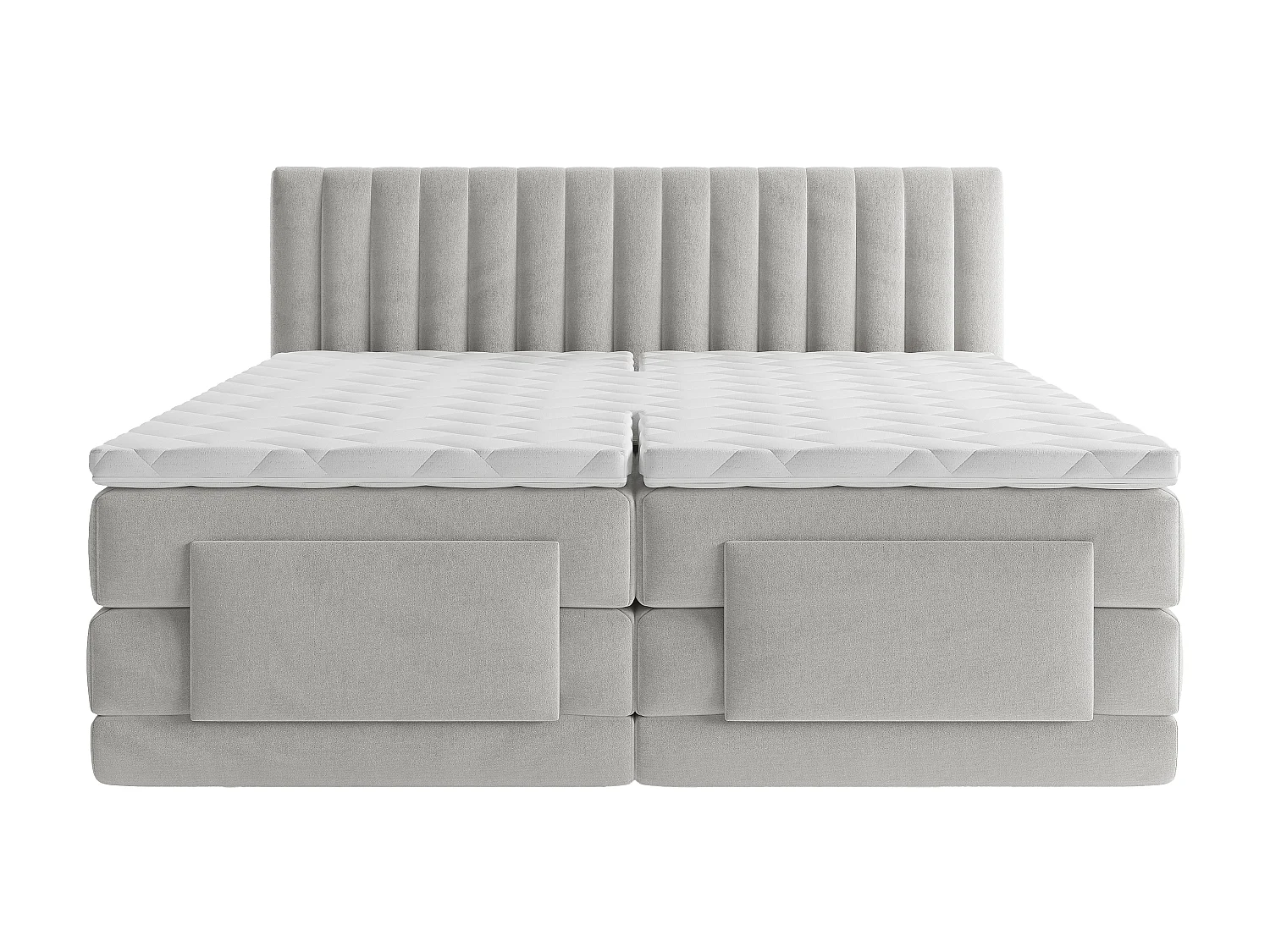 Ensemble complet boxspring tête de lit coutures verticales + sommiers relaxation électrique + matelas + surmatelas - 2 x 90 x 200 cm - Velours - Gris clair - DONISI de PALACIO