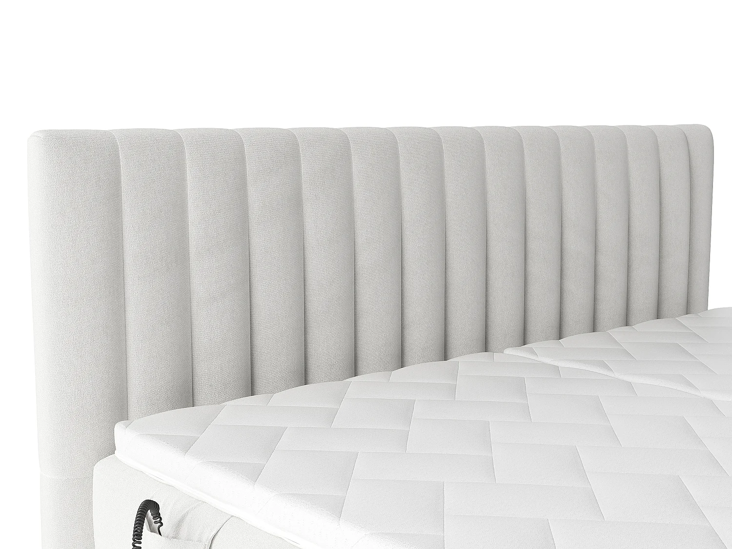 Boxspringbett mit vertikalen Ziernähten am Kopfteil + elektrischem Untergestell mit Relaxfunktion + Matratze + Topper - 2 x 90 x 200 cm - Samt - Hellgrau - DONISI von PALACIO