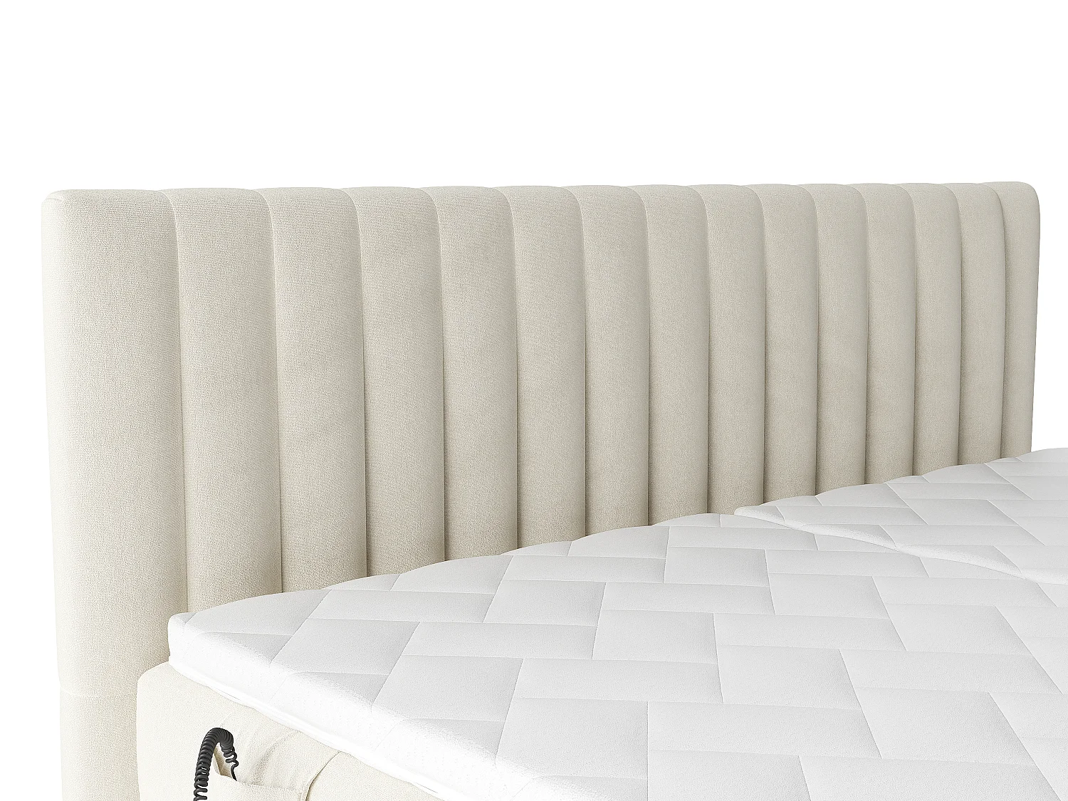 Complete set boxspringbed met hoofdbord met verticale stiksels + elektrische relaxbedbodems + matras + dekmatras - 2 x 80 x 200 cm - Velours - Beige - DONSI van PALACIO